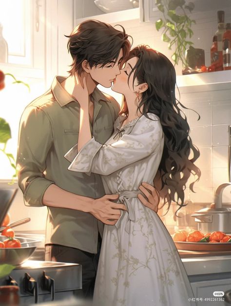 Anime Wedding Couple Art, Anime Husband And Wife, Student Couple Anime, Wedding Anime Couple, Fan Art Anime Romance, Fantasy Couple Romantic, Cartoon Kiss, Fantasy Couples, Romantic Anime Couples