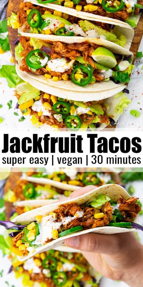 Jackfruit Tacos Vegan, Tacos Vegan, Vegan Jackfruit, Jackfruit Tacos, Bbq Jackfruit, Jackfruit Recipes, Vegan Mexican Recipes, Vegan Bbq, Easy Vegan Dinner