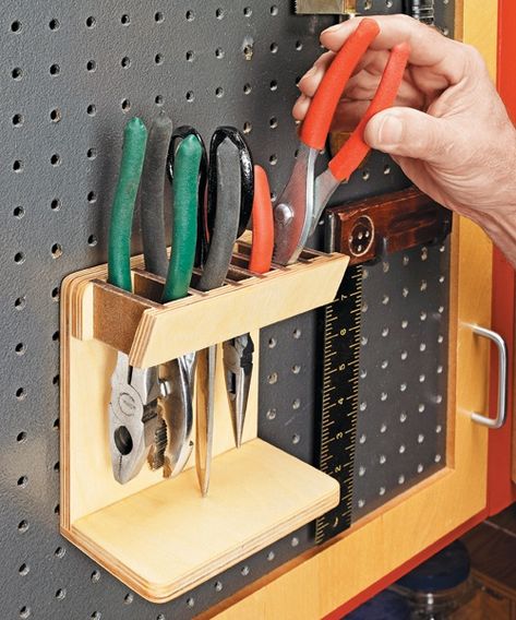 Handy Tool Stand: Keep <strong>small tools organized</strong> and within easy reach. Pegboard Garage, Pegboard Storage, Pegboard Organization, Garage Tool Storage, Tool Stand, Workshop Organization, Garage Tools, Shop Storage, Shop Organization