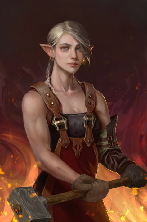 Elf Blacksmith, Npc Ideas, Dnd Npc, Dnd Elves, Elf Characters, Elves Fantasy, Female Elf, Elf Art, Heroic Fantasy