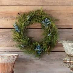 Christmas Decor | Antique Farmhouse Juniper Wreath, Blue Juniper, Herb Wreath, Holiday Living Room, Painted Buffet, Juniper Berries, Evergreen Wreath, Rustic Wreath, House Ornaments