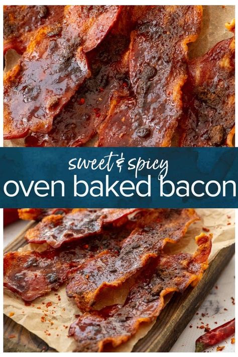 Flavored Bacon In The Oven, Brown Sugar Pepper Bacon, Brown Sugar Bacon In Oven, Flavored Bacon Recipes, Bacon Oven Baked, Oven Cooked Bacon, Curing Bacon, Candied Bacon Recipe, Spicy Bacon