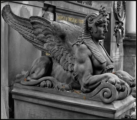 Darmstadt Germany, Lion With Wings, Old Cemeteries, Cemetery Art, Mythical Beast, A Lion, Figurative Sculpture, Stone Carving, Art Sculpture