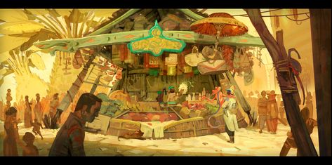 ArtStation - Market , Victorin Ripert Night Market Concept Art, Market Illustration Drawing, Market Place Concept Art, Marketplace Illustration, Market Concept Art, Fantasy Market, Big Art, Nature Art Painting, Learn Art