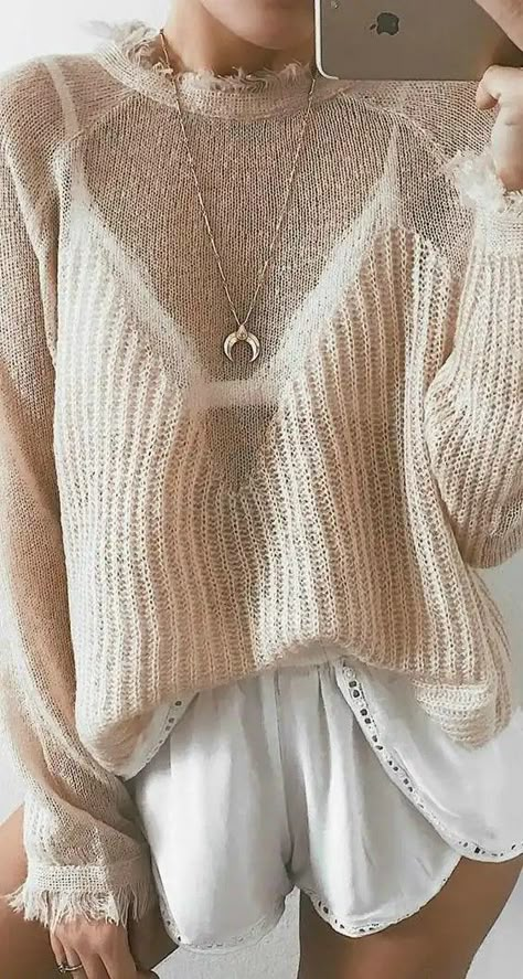 Pull Mohair, Mode Tips, Sweater Outfits Fall, Sheer Sweater, Mode Crochet, Sheer Knit, Bohol, Knitwear Fashion, 가을 패션