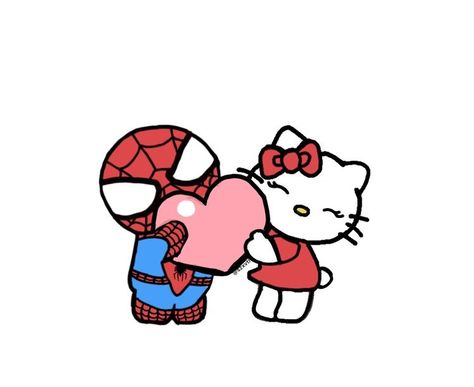 Drawing Kitty, Hello Kitty And Spiderman, Kitty Spiderman, Spiderman Pixel Art, Spiderman Painting, Spiderman Cartoon, Spiderman Theme, Spiderman Drawing, Hello Kitty Tattoos