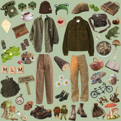 Frog And Toad Aesthetic Clothes, Toad Inspired Outfits, Frog And Toad Cosplay, Frog Costume Aesthetic, Frog And Toad Inspired Outfits, Frog And Toad Halloween Costume, Frog Core Outfit, Goblin Core Men, Frog And Toad Clothes