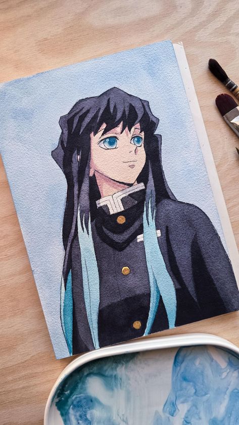 26x18cm Tokito Muichiro watercolor painting artwork print Muichiro Watercolor, Demon Slayer Watercolor, Anime Watercolor Art, Anime Watercolor, Senju Kawaragi, Muichirou Tokitou, Anime Dubbed, Brat Doll, Paint Brush Art