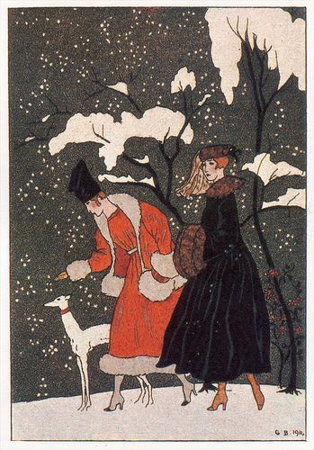 George Barbier (1882-1932) - French Art Deco Fashion Illustrator - winter scene Georges Barbier, Genre Painting, Art Deco Illustrations, George Barbier, Greyhound Art, Art Deco Illustration, Fashion Illustration Vintage, Art Deco Posters, Zentangle Drawings