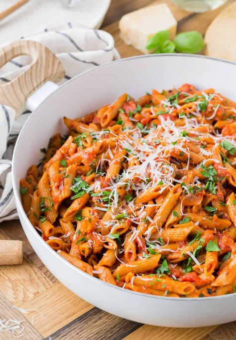 Enjoy a classic Italian pasta dish, pasta Amatriciana, rich with smoky pancetta and fire roasted tomatoes, right in your own kitchen. Even better, you can make it all in one pan! Fire Roasted Tomatoes Recipe, Orecchiette Pasta Recipes, Chicken Marsala Pasta, Pasta Amatriciana, One Pan Recipe, Roasted Tomato Pasta, Pancetta Pasta, Classic Italian Pasta, Tomato Pasta Recipe