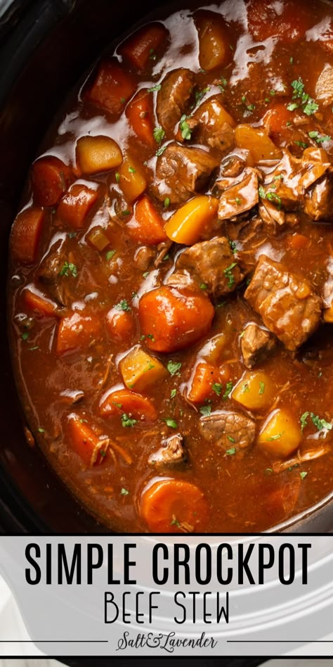 This simple beef stew recipe is a set-it-and-forget-it meal that you make in your Crockpot! It has so much depth of flavor while using pantry staples. Crockpot Beef Stew, Stew Recipes Crockpot, Beef Stew Meat Recipes, Stew Crockpot, Easy Beef Stew Recipe, Beef Stew Recipes, Crockpot Recipes Beef Stew, Crockpot Stew, Easy Beef Stew