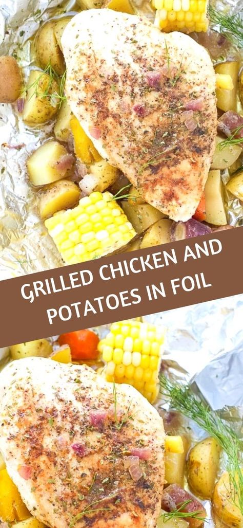 Chicken And Potatoes On The Grill, Grilled Chicken And Potatoes Recipes, Crockpot Bbq Chicken Breast, Potato And Asparagus Recipe, Hobo Packets, Chicken In Foil, Chicken Foil Packets, Red Potato Recipes, Foil Pack Dinners