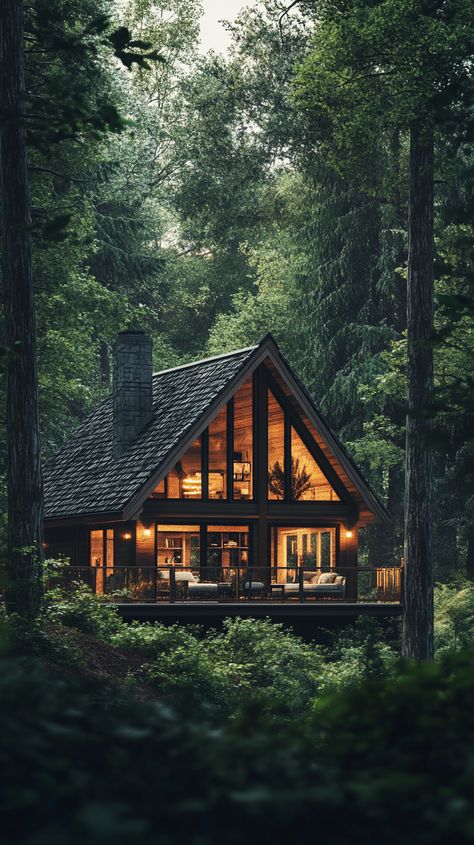 Hidden Forest Sanctuary with Expansive Windows Forest Landscaping, Dreams Vision Board, Forest Sanctuary, Forest Homes, House In The Forest, Exterior Of House, Court Of Wings And Ruin, Hidden Forest, Log Cabin Rustic