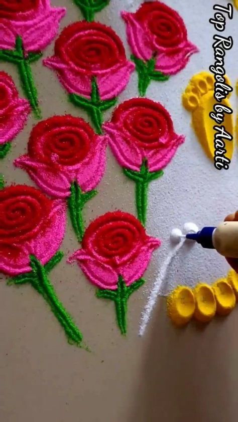 Rose Flower Rangoli, Rose Rangoli Designs, Flowers Rangoli Designs, Rose Rangoli, Engagement Couple Dress, Flowers Rangoli, Couple Dress, Flower Rangoli, Easy Rangoli Designs