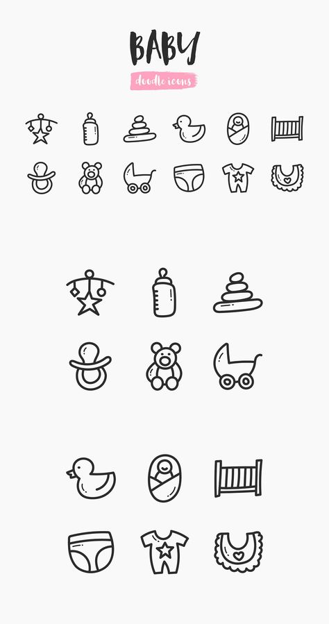 Baby Hand-Drawn Doodle Icons Planner Icons Doodle, Baby Doodles Drawing, Baby Doodles, Baby Logo Branding, Baby Hand And Foot Prints, Baby Doodle, Icons Hand Drawn, Doodle Baby, Doodles Design