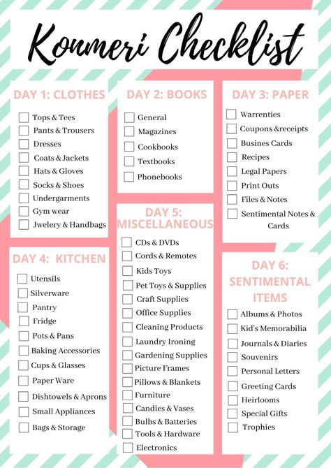 Konmari Method Checklist, Marie Kondo Method, Marie Kondo Checklist, Hoarder Cleaning Tips, Marie Kondo Kitchen, Organization Checklist, Konmari Method Organizing, Konmari Checklist, Marie Kondo Organizing