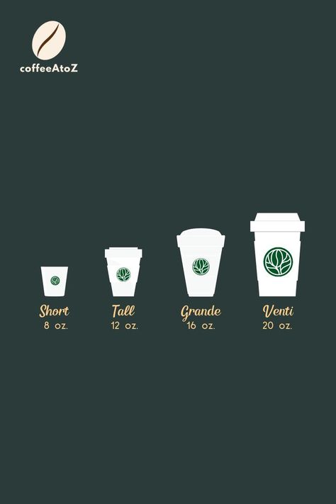 Cup Sizes Of Starbucks Coffee Drinks Coffee Cup Sizes Guide, Coffee Sizes Guide, Coffee Cup Size Chart, Coffee Cup Sizes, Coffee Cart, Starbucks Sizes, At Starbucks, Coffee Sizes, Coffee Carts