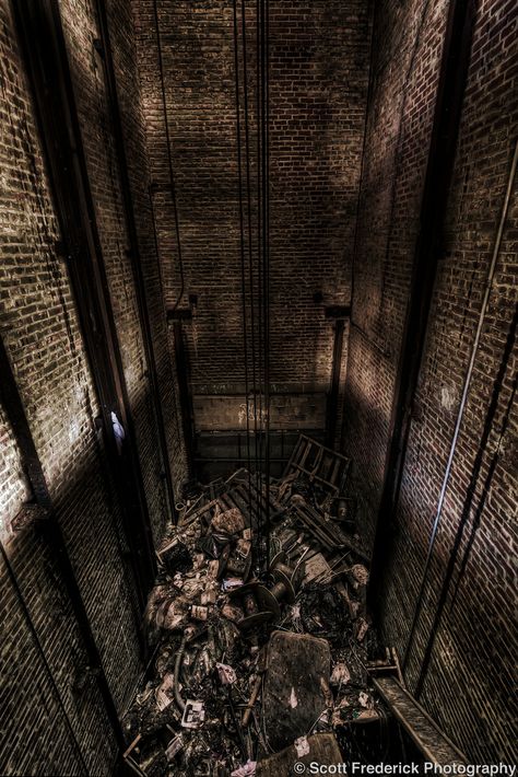 An abandoned elevator shaft in the House of Woods Abandoned Elevator, Images And Words, Tower, Road, Photography