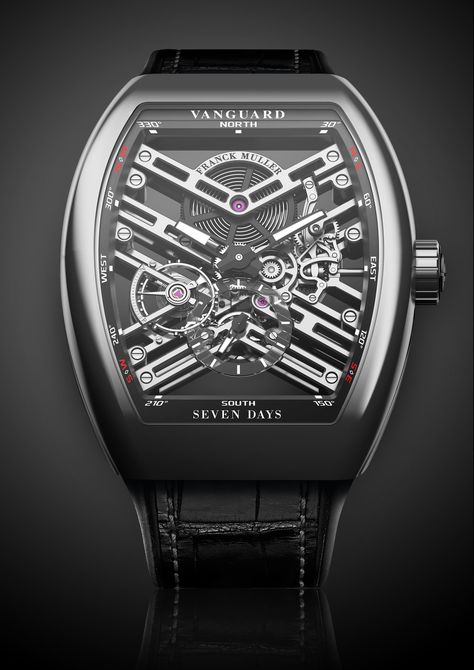 While keeping its very strong DNA, the newly born Vanguard™ 7 days power  reserve skeleton provides a mesmerising view on an in-house crafted  mechanical treasure. The bridges hand-chamfered to perfection reveal not  only the manufactured movement of the watch but also a second counter at 6  o’c Rolex Watch Price, Frank Muller, Franck Muller Watches, Unique Watches, Franck Muller, Skeleton Watches, Expensive Watches, Luxury Timepieces, Smart Watches