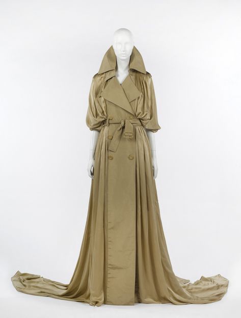 Parisian Clothes, Back In 1983, Draped Coat, Dress Train, Trench Coat Dress, Trench Dress, Evening Dresses Short, Long Trench Coat, Different Dresses