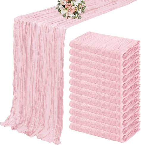 Amazon.com: 12 Pack Cheesecloth Table Runner 35 x 120 inch Long Boho Cheese Cloth Gauze Table Runners Semi Sheer Table Runner for Wedding Decor, Bridal Shower, Birthday Party (Light Pink) : Home & Kitchen Painting Birthday Party Decorations, Pink Themed Decorations, Pink Runner Table, Pink Wedding Accents, Pink Flower Decorations Party, Pink Drapes Party, Fairy First Birthday Table Centerpiece, Pink Baby Shower Table Decor, Women Event Decorations