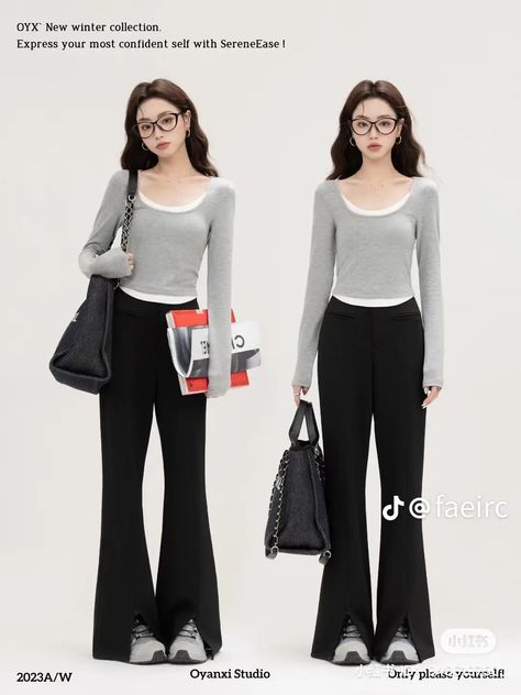 Rectangle Body Shape Outfits Korean, Oyanxi Outfits, Black Pants Outfit Aesthetic, Intern Outfit, Modest Girly Outfits, Casual Day Outfits, School Looks, Fashion Attire, Simple Trendy Outfits