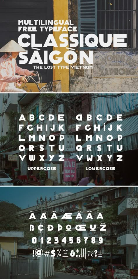 Classique Saigon Typeface by Manh Nguyen Vietnamese Font, Travel Fonts, Typography Design Font, Font Creator, Free Typeface, Vietnam Art, Chinese Typography, Typography Love, Graphic Design Elements