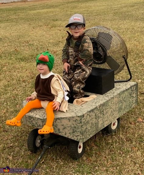 Duck Hunting Halloween Costumes, Mallard Duck Halloween Costume, Toddler Duck Hunting Photo Shoot, Swamp People Costume, Diy Mallard Duck Costume, Overall Family Pictures, Duck Duck Goose Costume, Toddler Farmer Costume, Two Boys Halloween Costumes