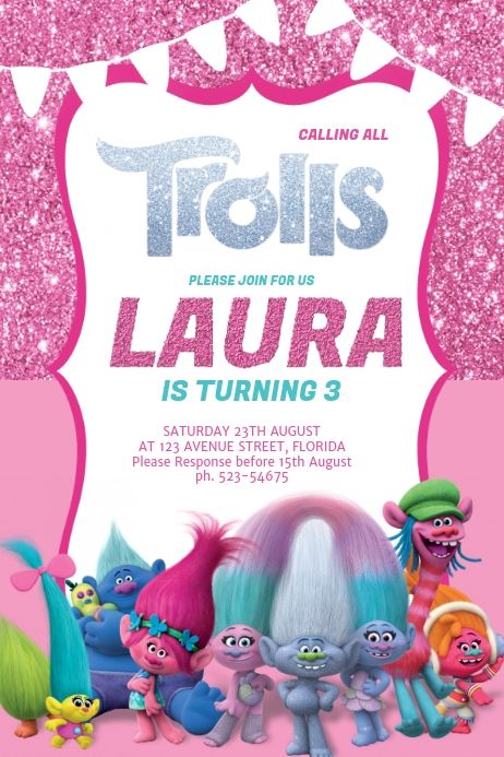 Diy Trolls Birthday Party, Birthday Party Invitations Free, Trolls Birthday Party, Online Poster, Troll Party, Publicidad Creativa, Birthday Event, Invitation Party, Birthday Flyer