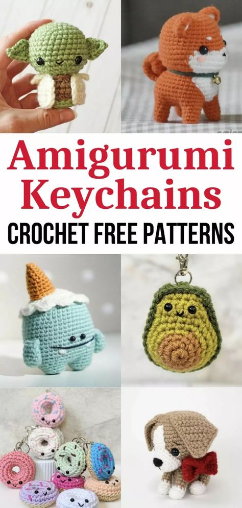 14 Quick and Easy Crochet Keychains for Bags (Stashbuster!) - Little World of Whimsy Crochet Amigurumi Keychain, Novelty Crochet, Crochet Keyring Free Pattern, Knitted Keychain, Crochet Keyrings, Crochet Stuffies, Keychain Patterns, Crochet Keychains, Mini Animals