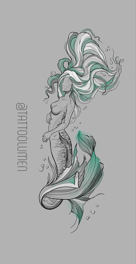 Mermaid Sketch Tattoo, Mermaid Art Tattoo, Mermaid Tattoo Sketch, Mermaid Tattoo Designs Sketches, Mermaid Tattoo Designs Sirens, Drawings Of Mermaids, The Little Mermaid Tattoo, Watercolor Mermaid Tattoo, Holiday Tattoo