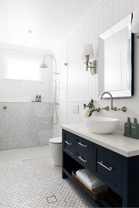 Home Beautiful V Groove Bathroom, Tile Palette, Hampton Style Bathrooms, Bathroom Hamptons, Hamptons Style Bathroom, Hamptons Style Home, Styl Hampton, Hamptons Coastal, Hampton Style