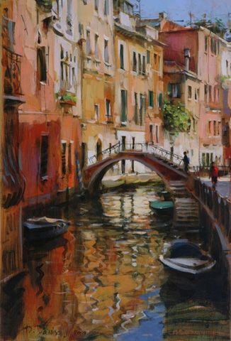 Ukranian artist Dmitri Danish, Original Oil on canvas 12 x 18 - "Venice, Sunny Day" Vinece Italy, Venice Painting, Famous Paintings, 수채화 그림, Paintings I Love, Palette Knife, Amazon Art, Venice Italy, Art Watercolor