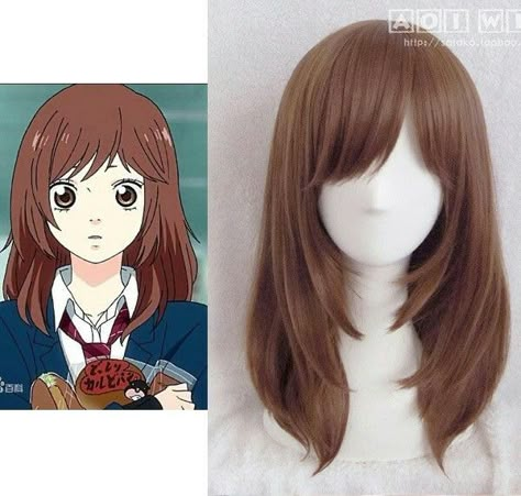 Brown Hair Anime Cosplay, Shoujo Haircut, Anime Haircut Women Long Hair, Futaba Haircut, Anime Haircut Women, Shoujo Hair, Anime Bangs Haircuts, Shoujo Hairstyles, Straight Hair Anime