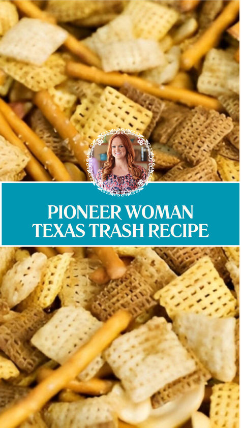 Pioneer Woman Texas Trash Recipe Pioneer Woman Chex Mix Recipes, Chex Trash Recipe, Rice And Corn Chex Recipes, Texas Trash Mix Recipe, Rice Chex Recipes Party Mixes, White Trash Chex Mix Recipes, Holiday Trash Recipe, Trash Recipe, Wheat Chex Recipes Snacks