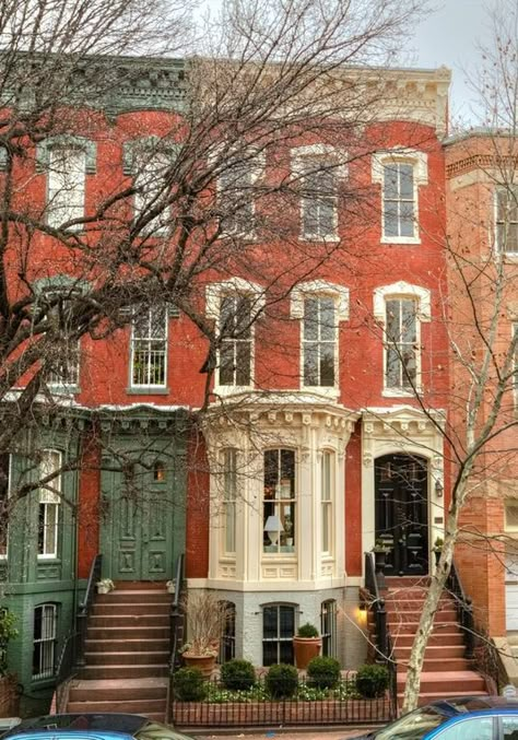 Dc Brownstone, Washington Dc Houses, Brownstone Homes, New York Brownstone, Georgetown Washington Dc, Japandi House, Washington Houses, New Victorian, Zillow Homes