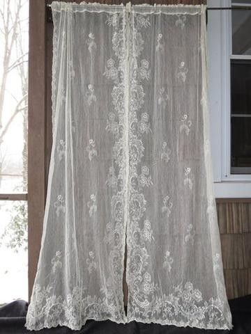 Vintage Lace Curtains Antique Vintage Cotton Lace Curtains One pair (two panels) The design on these borders the bottom and one side edge. There is a left and a right panel. Floral border and little Lace Curtains Bedroom, Antique Curtains, French Lace Curtains, Vintage Lace Curtains, Thrift Ideas, Lace Curtain Panels, Closet Curtains, Silk Curtains, Elegant Curtains