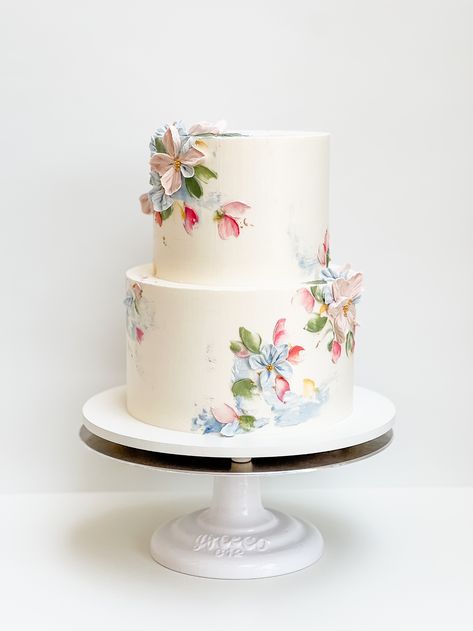 wedding cake 1 Tier Wedding Cakes, Wedding Cakes And Cupcakes, Pastel Wedding Cakes, Flower Cake Design, Painted Wedding Cake, Garden Wedding Cake, Small Wedding Cakes, Wedding Cake Photos, Floral Wedding Cake