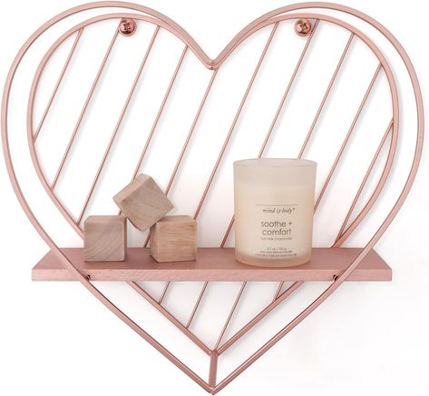 SUMGAR Floating Shelves Rose Gold Heart Shelf for Wall Mounted Pink Bathroom Bedroom Living Room Decorative Organiser Display & Storage Unit Coquette Bedroom, Shelf For Wall, Heart Shelf, Room Shelves, Pink Bathroom, Rose Gold Heart, Display Storage, Pink Room, Hanging Shelves