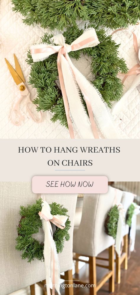 With this quick step-by-step guide for how to hang wreaths on chairs, your home will look extra festive and inviting this holiday season. Wreaths On Chairs, Cedar Wreath, Christmas Ornament Storage, Christmas Chair, Candlelit Dinner, Ornament Storage, Small Wreaths, Mini Wreaths, How To Hang