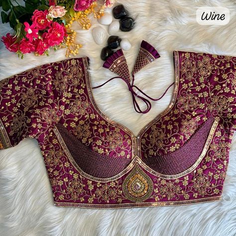 Price 1150 free shipping ♥️ *KARVA CHAUTH SPECIAL*❤️ *SABYASACHI STYLE BRIDAL BLOUSE* *Heavy Bridal Wedding Blouse * *Heavy Codding Embroidery + Thread & Sequence Work* *FABRIC*:--Heavy Pure Soft Italian Silk With Tricot Fuising . *SIZE*:-*Plus Size 40” Ready ulter upto 44 Inch.* *DESGINE*:- Beautiful Work bridal desgine Heavy Stitching Heavy Padded Handmade Hooks With Beautiful Latkans Back open Style Sabyasachi Blouse, Bridal Saree Blouse, Karva Chauth, Western Blouse, Saree Designs Party Wear, Wedding Blouse, Indian Blouse, Sequence Work, Bridal Blouse