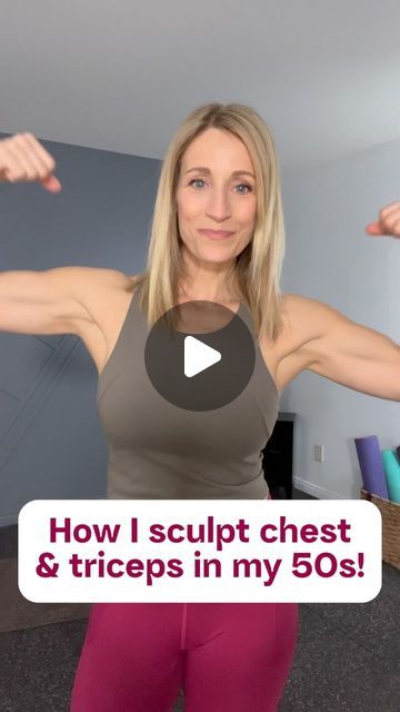 Tracy Steen on Instagram: "Sculpting chest and triceps in my 50s!

I love pairing these two muscle groups together in a session. My typical format would be to superset one chest and one tricep exercise. I would start with a warm-up set, lifting a little bit lighter. Then 3 working sets.

Workout: 12 reps/3-4 sets
Wide narrow press
Shallow overhead triceps extension
Pec dec press
Triceps push-ups
Incline triceps chest press
Eccentric overhead triceps ext
Up down plank

#chestworkout #tricepsworkout #fitover50 #tracysteen #movedaily #movedailyfitness #chestandtriceps #fitat50 #menopausefitness #strengthtraining" Upper Chest Workout For Women, Cheat And Tricep Workout Gym, Chest And Tricep Workout Women, Tricep Workout Gym, Chest And Triceps Workout, Abb Workout, Tricep Workout Women, Chest Exercises For Women, Tri Workout