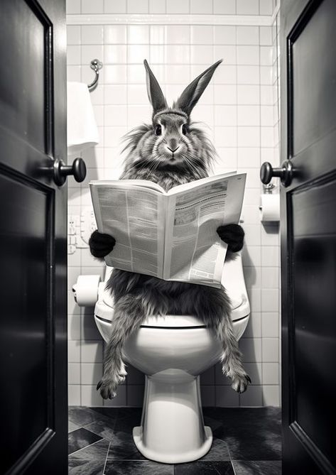 Funny Black and white animal photography with a rabbit reading newspaper on toilet Black And White Animal Photography, Christmas Illustration Design, Zebra Illustration, Newspaper Canvas, Photos Of Animals, Reading Newspaper, New Year Illustration, Isometric Illustration, Animal Portraits