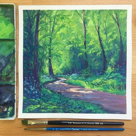 Lena Danya, Gouache Illustrations, Posca Art, Gouache Art, Tableau Art, Wow Art, Amazing Art Painting, Art Inspiration Painting, Environment Concept Art