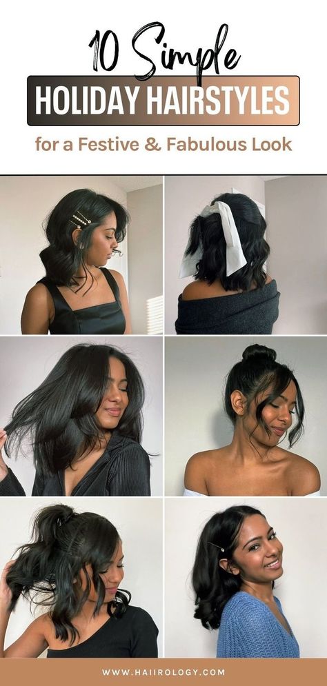 Looking for holiday hairstyles that are festive and fabulous? Check out my top 10 picks for this season! Perfect for Christmas parties, office gatherings, and New Year’s celebrations, these styles include soft, voluminous curls, elegant twisted updos, and sleek holiday blowouts. Discover the essential products to recreate these looks and get inspired by chic and glamorous hairstyles. Ready to dazzle at your next event? Head to the blog now to find your perfect festive holiday hairstyle! New Years Hairstyles, Beach Waves Hairstyles, Iron Hairstyles, Blowout Hairstyles, Hairstyles Party, Glamorous Hairstyles, Hair Casual, Hair Color Guide, Buns Braids