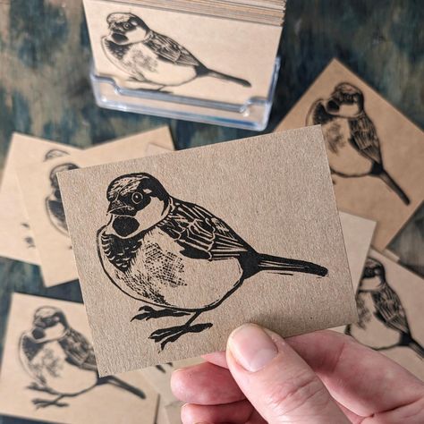 When you have an event coming up soon and forgot to order business cards... . ...just rummage around for scraps of Kraft card, look out a small cute stamp, print up your details on some labels - and you're good to go! 😊👍🏼 . . . . . . #sparrow #birdart #cutebird #linoprint #miniprint #businesscard #makeyourown #linocut #printmaking #printmakersofinstagram #womenwhoprint Linocut Business Card, Sparrow Linocut, Stamp Print, Lino Cuts, Linocut Printmaking, Cute Birds, Bird Art, Linocut, Printmaking