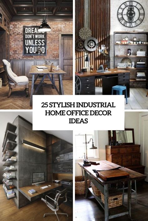 25 Stylish Industrial Home Office Decor Ideas - Shelterness Shared Home Offices, Large Wooden Desk, Industrial Home Office, Metal And Wood Chairs, Vintage Home Offices, Industrial Office Decor, School Office Decor, Home Office Decor Ideas, Industrial Home Offices