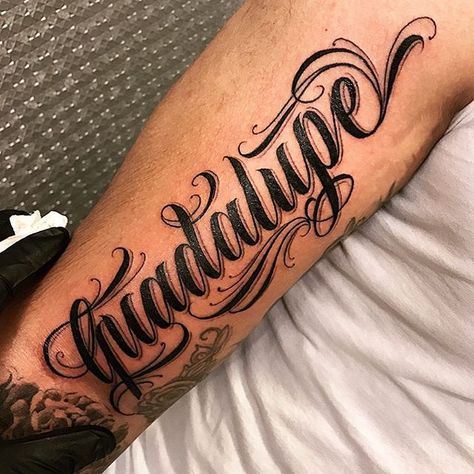 Guadalupe Guadalupe Tattoo, Handwriting Tattoos, Names Tattoos For Men, Tattoo Fonts Cursive, Tattoo Lettering Styles, Tattoo Name, Tattoo Lettering Fonts, Cool Tattoos For Guys, Tattoo Font