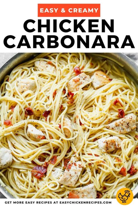 Creamy Chicken Carbonara, Chicken Carbonara Pasta, Easy Carbonara Recipe, Chicken Carbonara Recipe, Chicken Carbonara, Pasta With Chicken, Chicken Appetizers, Carbonara Recipe, Easy Chicken Curry