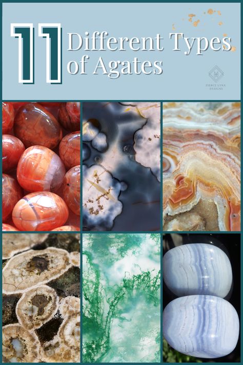 Agate is an incredibly striking gemstone due to its enticing coloring and unique structure. However, there isn’t just one type of agate. There are multiple versions of the stone, each with its own unique characteristics. Here’s a closer look at the agate gemstone, including an overview of 11 different types of agate and some commonly asked questions. Different Types Of Agates, Types Of Agate Crystals, Raw Agate Rocks, Agate Types, Agate Stone Meaning, Types Of Agate, Rock Collection Display, Agate Stone Jewelry, Travel Inspired Jewelry